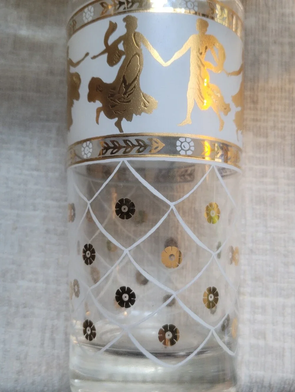 Vintage MCM Culver Style Roman Goddess Highball Glasses - 22k Gold Accent Set 6